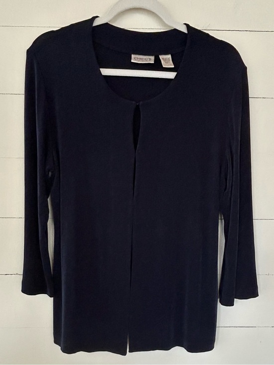 Chico's Tops - Chico's Dark Navy Long Sleeve Hook and Eye Front Closure Sweater/Jacket, Size 2